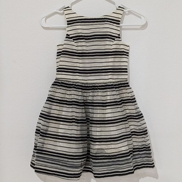 Polo Ralph Lauren Little Girls Black White Striped Organza A-Line Formal Dress 7 - Picture 1 of 4
